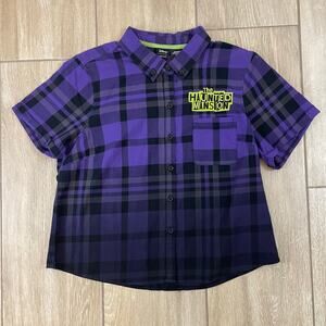 Disney Haunted Mansion Her Universe Flannel Shirt Womens M NWT Purple Plaid
